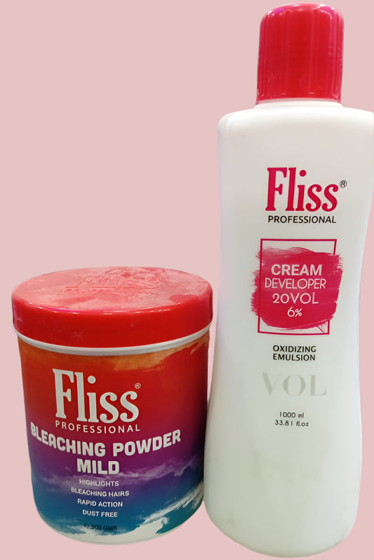 Fliss Keratin Bleach Set (Powder White (Mild) 500gms, Dust free powder 50gm)